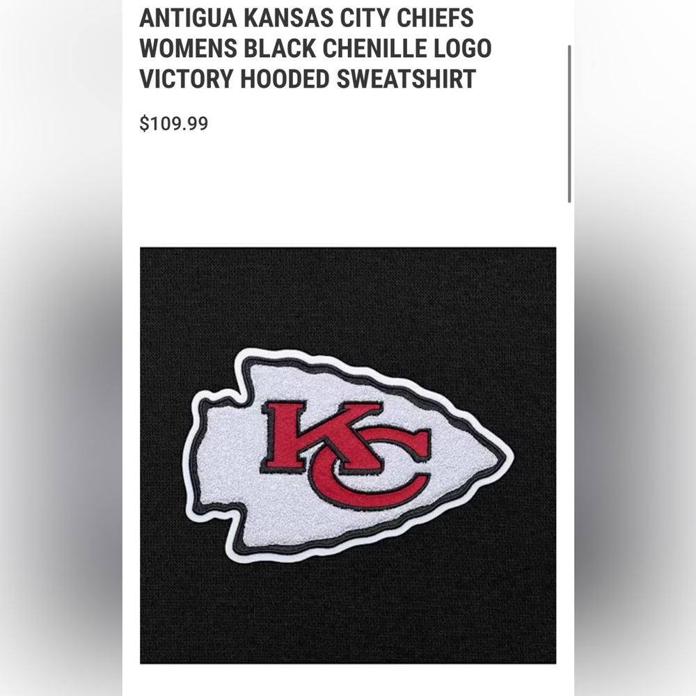 KANSAS CITY CHIEFS ANTIGUA LADIES BLACK CHENILLE LOGO VICTORY HOODED SWEATSHIRT - Picture 2 of 12